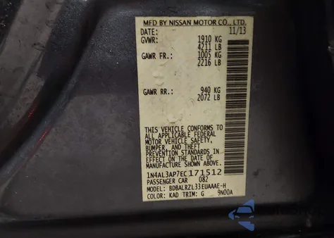 2014 Nissan Altima 2.5 S from USA, damaged, VIN 1N4AL3AP7EC171512